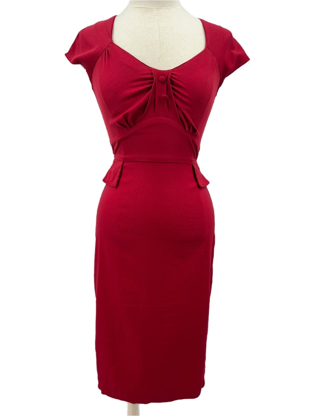 Stop Staring Deep Red Vintage-Inspired Midi Dress
